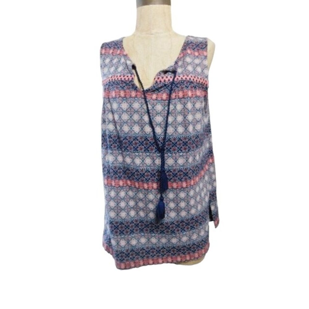 Lucky Brand Size M Medium Boho Tassel Tie Knit Top Casual